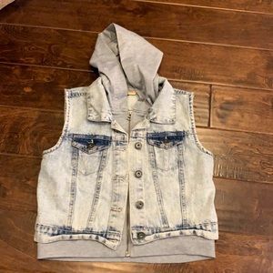 denim vest with knit vest hoodie lined inside